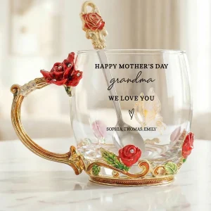 Good Morning Happy Mother's Day Grandma Mom - Personalized Enamel Flower Tea Cup - Gift For Grandma, Mom