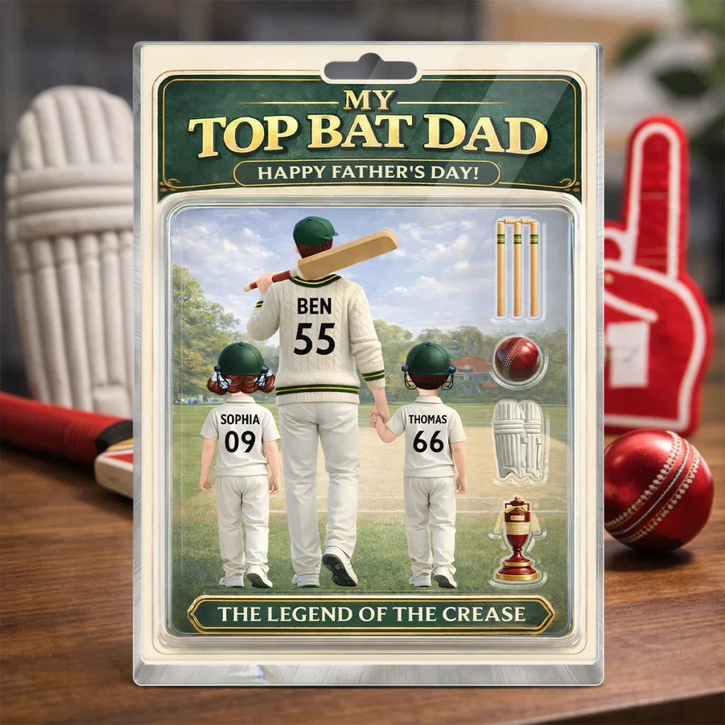 My Top Bat Dad Cricket - Personalised Acrylic Block Plaque - Uk Father's Day Gift, Heartfelt Gift For Dad