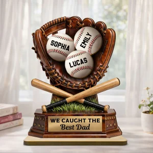We Caught The Best Dad, Baseball Dad - Personalized 2-layered Wooden Plaque - Father's Day Gift For Dad, Husband